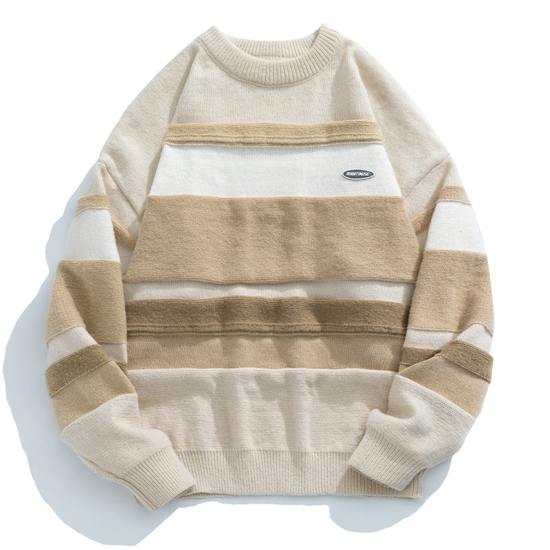 Unisex Lässiger Blockstreifen-Pullover im Oversize-Schnitt mit Raglanärmeln und geripptem Saum Drune