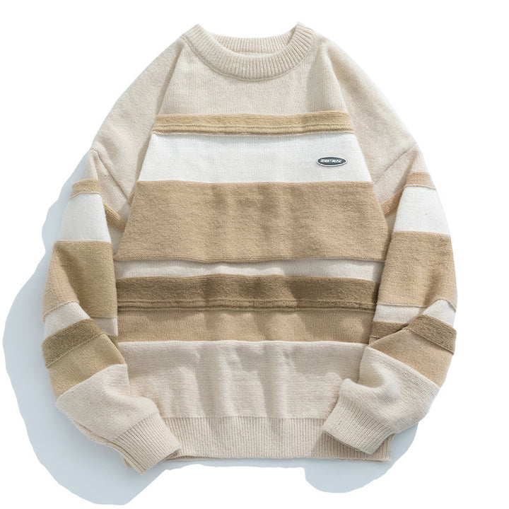 Unisex Lässiger Blockstreifen-Pullover im Oversize-Schnitt mit Raglanärmeln und geripptem Saum Drune