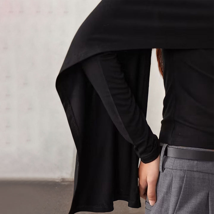 Damen asymmetrisches Cape-Longsleeve mit hohem Kragen und fließendem Overlay Drune