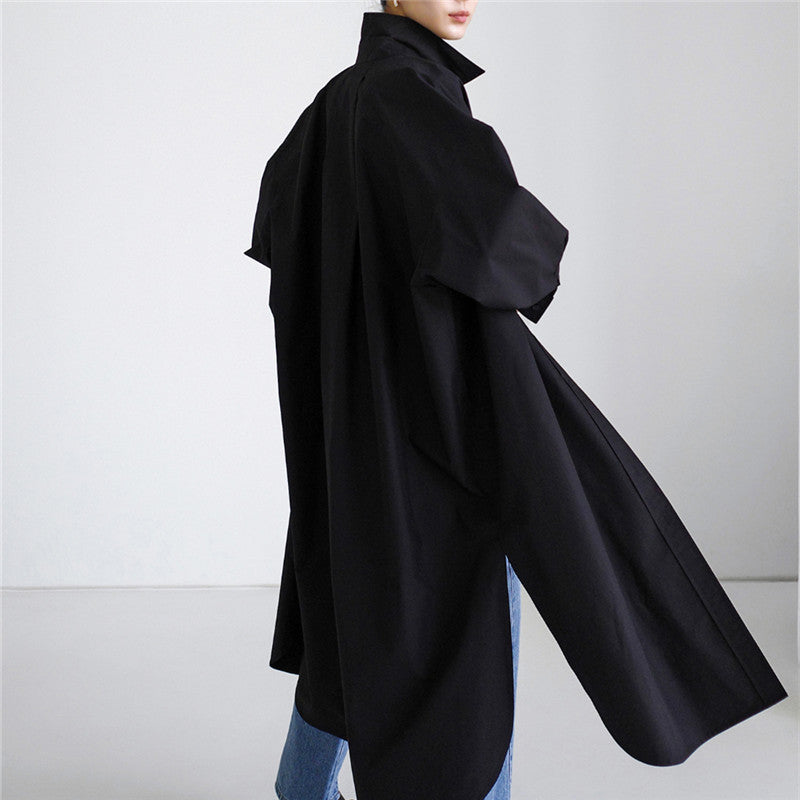 Damen Maxilanges Popeline-Hemdkleid mit kastiger Oversize-Silhouette und abgerundetem Saum Drune
