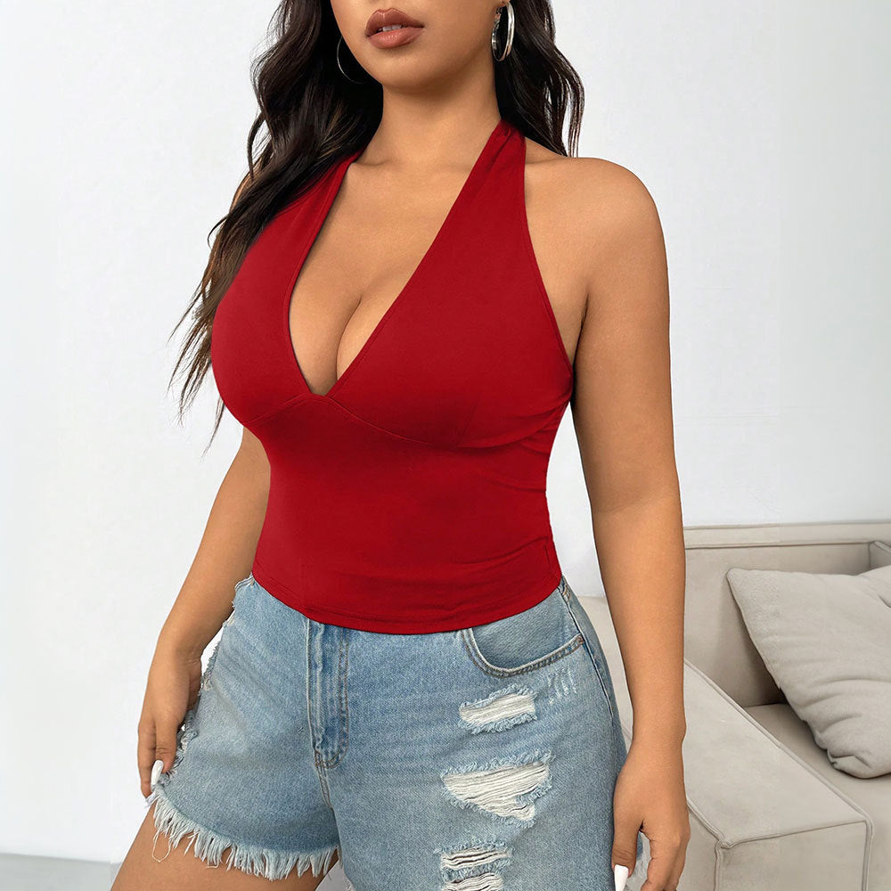 Damen Crop-Top mit tiefem V-Ausschnitt und tailliertem Schnitt Drune