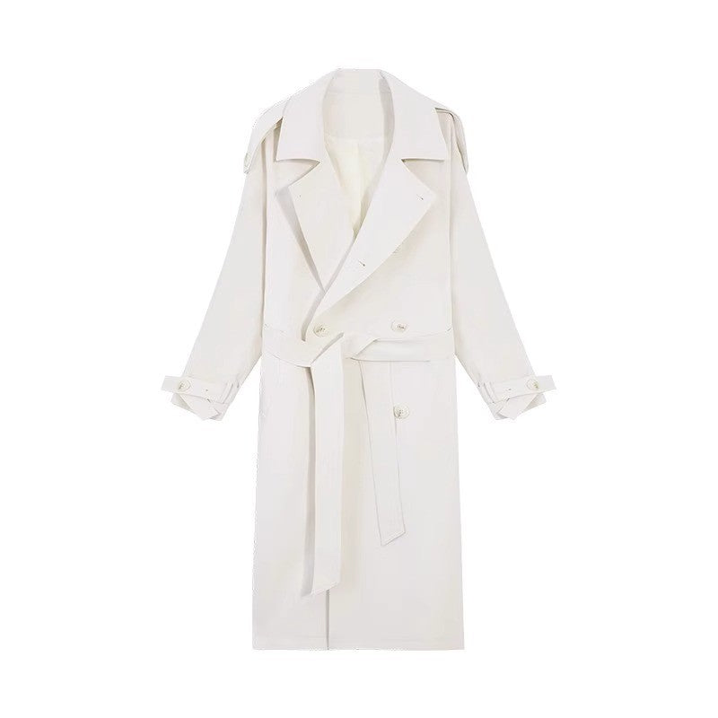 Damen Langer Oversize-Trenchcoat mit Ballonärmeln und Bindegürtel Drune