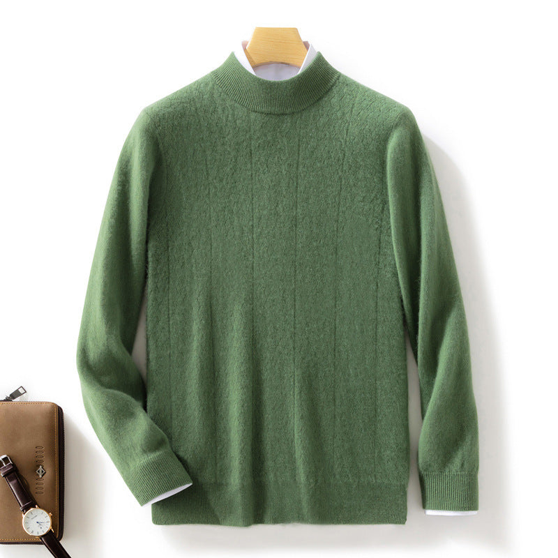 Herren Feiner Stehkragenpullover aus Kaschmir‑Optik mit dezenter Diagonalstruktur und schmalem Bund Drune