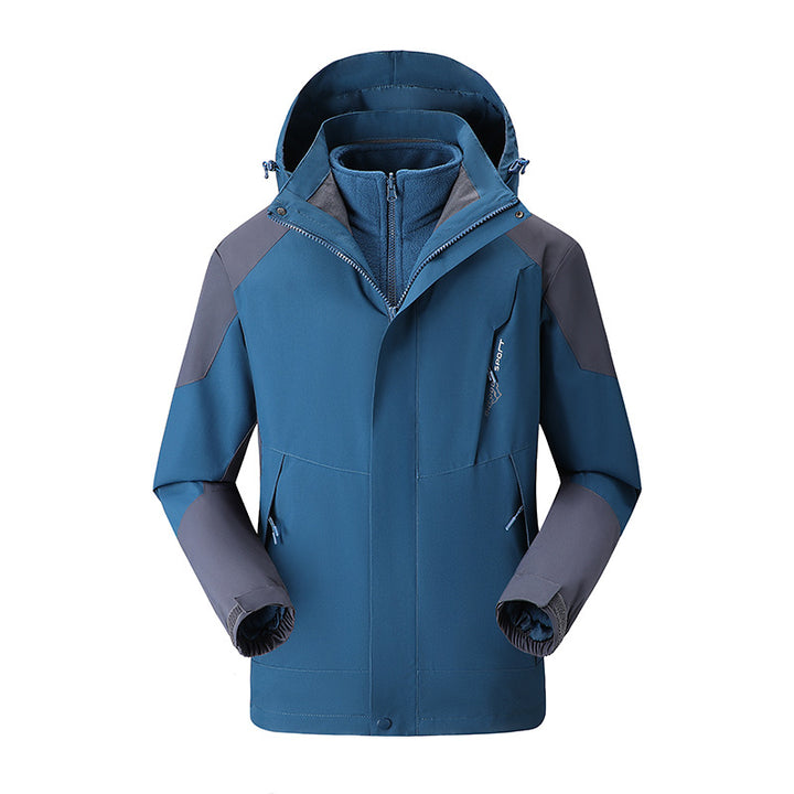 Damen zweilagige Outdoorjacke mit abnehmbarer Fleece-Innenjacke und verstellbarer Kapuze Drune