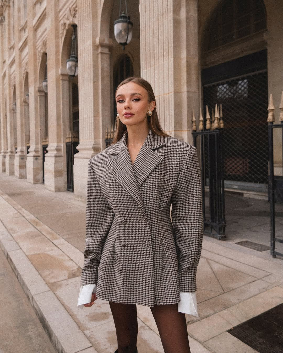 Damen Eleganter Karoblazer mit doppelter Knopfleiste Drune
