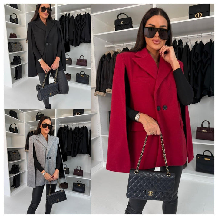 Damen modischer Cape-Blazer mit doppelter Knopfleiste Drune