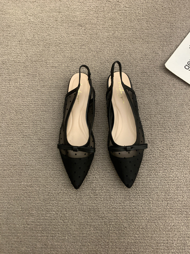 Damen Spitz zulaufende Slingback-Ballerinas mit gepunktetem Mesh und Zierschleife Drune