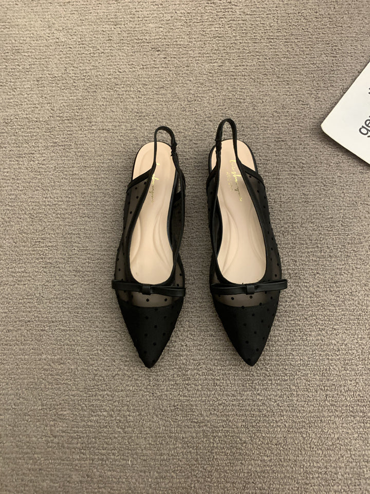 Damen Spitz zulaufende Slingback-Ballerinas mit gepunktetem Mesh und Zierschleife Drune