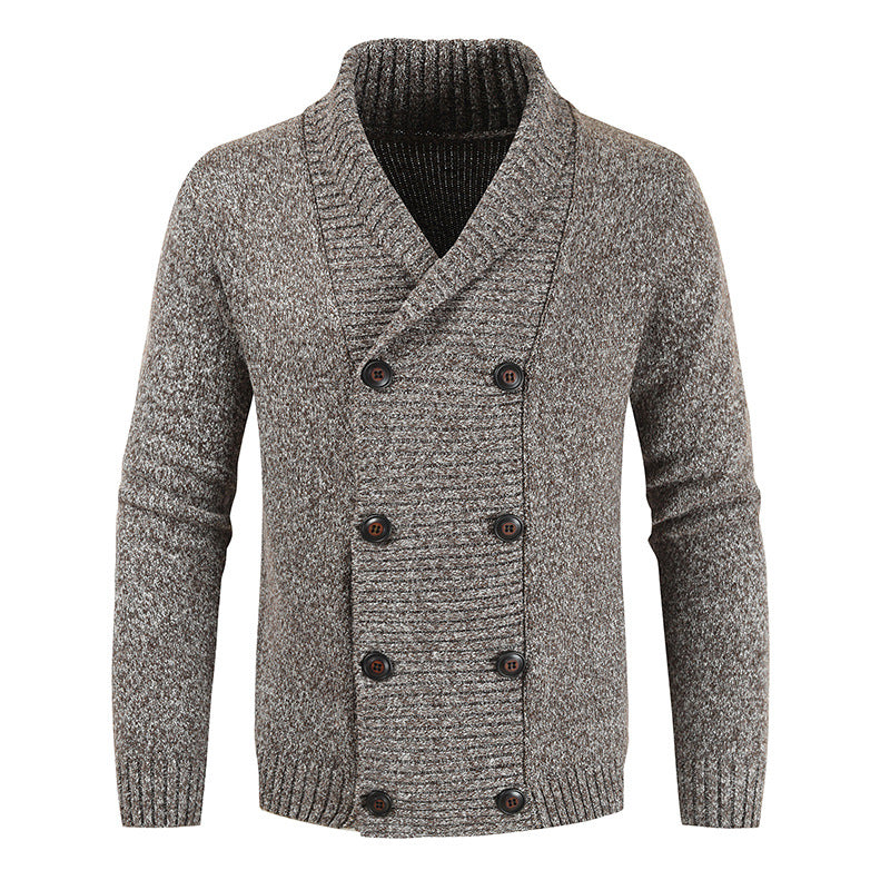 Herren nan doppelreihige Strickcardigan mit Schalkragen, strukturierter Maschenoptik und gerippten Bündchen Drune