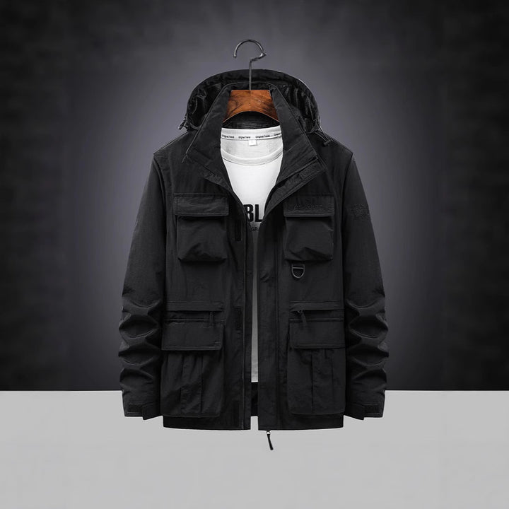 Herren Multifunktions-Fieldjacke mit Kapuzenkragen, Cargo-Taschen und D-Ring Drune