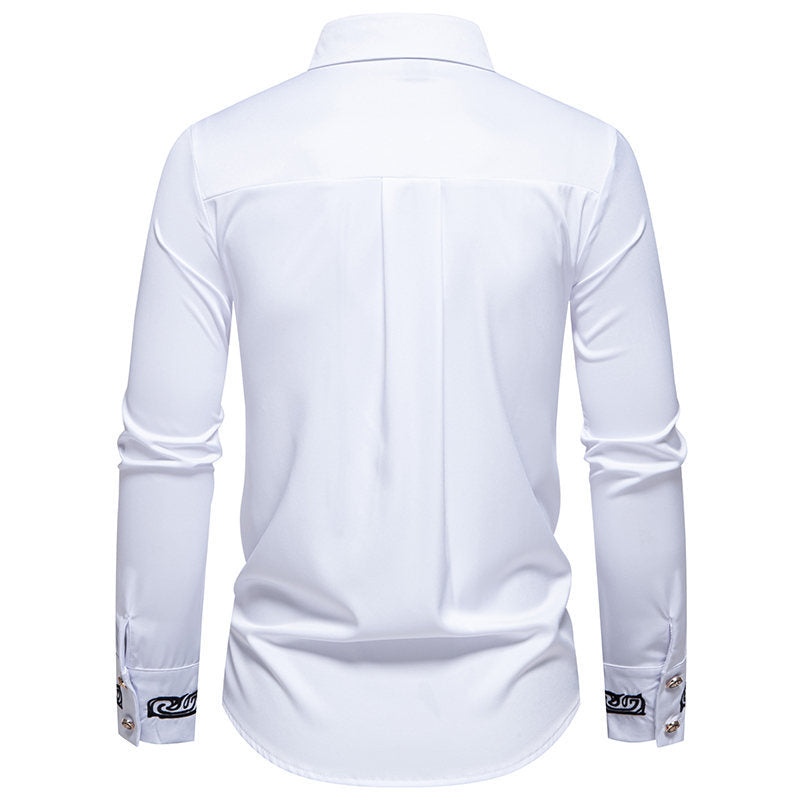 Herren Slim-Fit Business-Hemd mit Stickerei am Kragen und Manschetten Drune