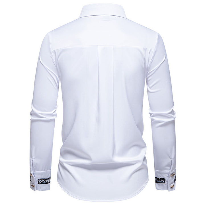 Herren Slim-Fit Business-Hemd mit Stickerei am Kragen und Manschetten Drune