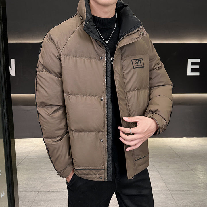 Herren Wattierte Steppjacke mit hohem Kragen, Druckknopfblende & kontrastierendem Seitenstreifen Drune