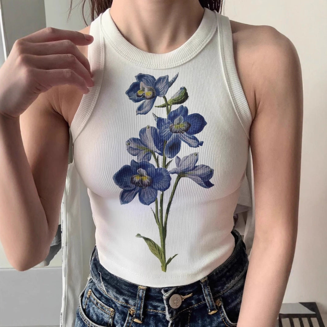 Damen ärmelloses Oberteil mit floralem Stickdesign Drune
