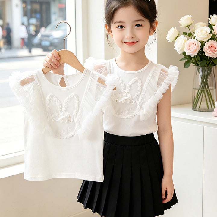 Mädchen Rüschenoberteil mit filigranem Bunny-Design Drune