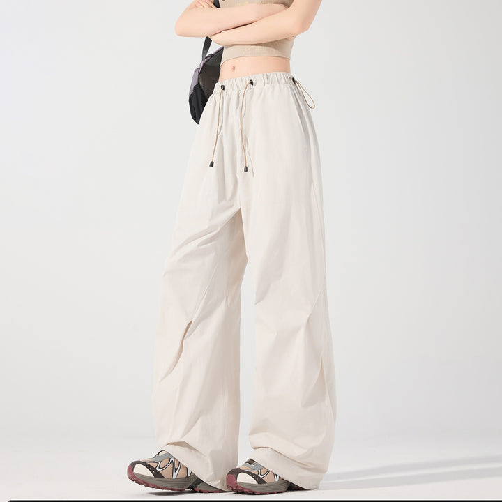 Damen Weite Nylon-Baggyhose mit elastischem Tunnelzugbund & Utility‑Taschen Drune