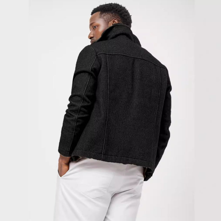 Herren Bouclé-Workerjacke mit Hemdkragen, Brustpattentaschen und Metallknöpfen Drune