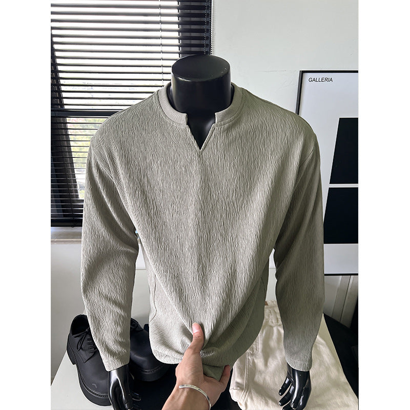 Herren Feinstrukturiertes Langarmshirt mit Stehkragen und V‑Einsatz Drune