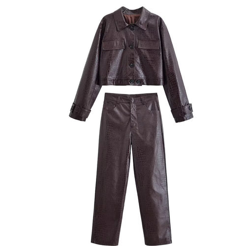 Damen Hochtaillierte Straight-Leg Kunstlederhose mit Krokoprägung Drune