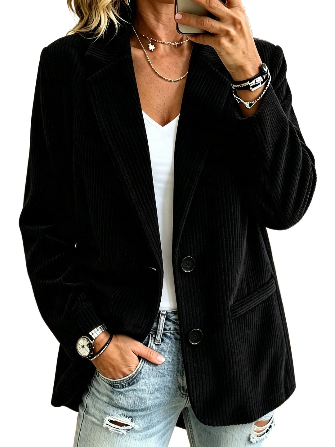 Damen Cordblazer mit Nadelstreifen-Optik und Oversize-Schnitt Drune