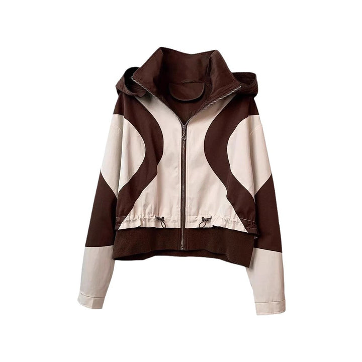 Damen modische Übergangsjacke mit Kapuze und kontrastierendem Design Drune