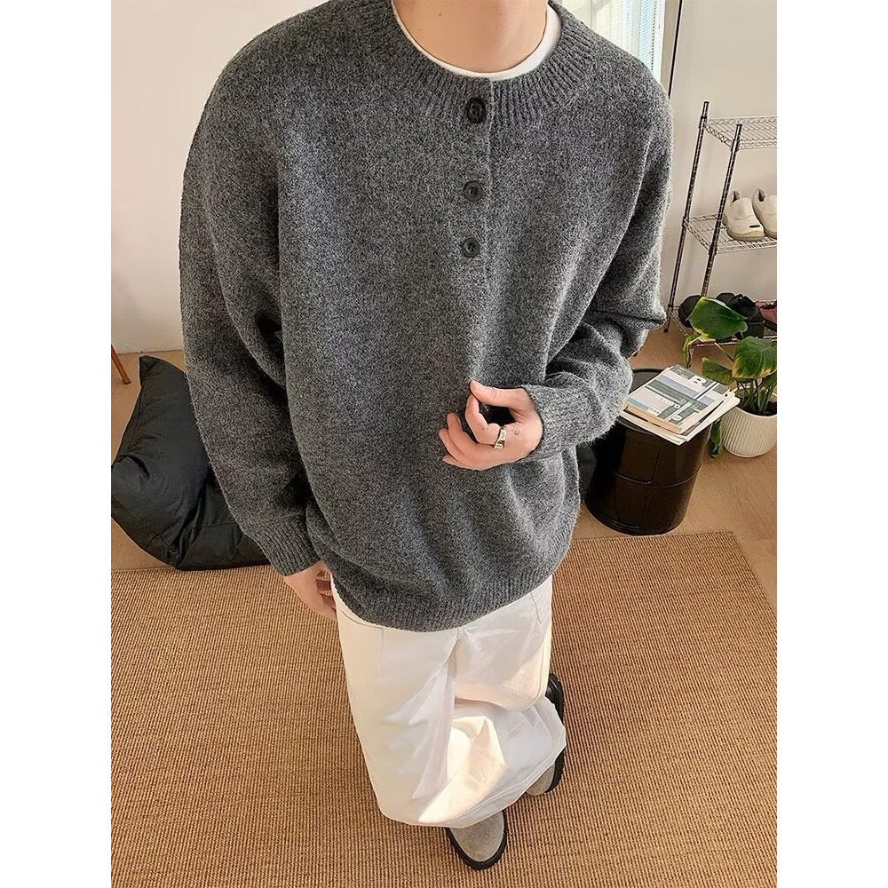 Herren Bequemer Grobstrickpullover mit Knopfleiste Drune