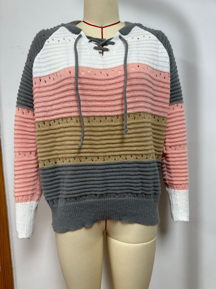 Damen lässiger Sweatshirt mit dekorativen Schnürdetails und Strukturmuster Drune