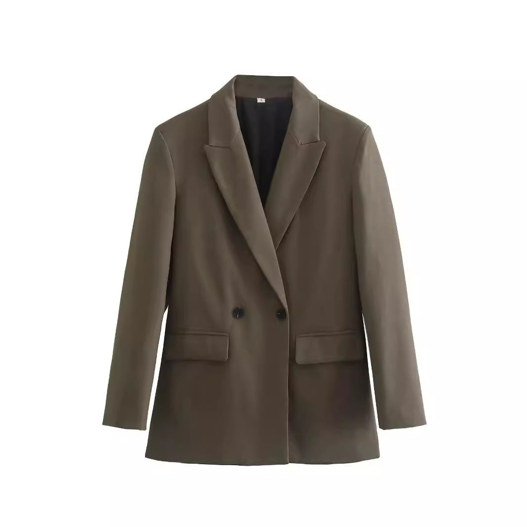 Damen nan taillierter Doppelreiher-Blazer mit spitzem Revers, Pattentaschen und leichtem Innenfutter Drune