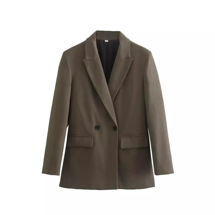 Damen nan taillierter Doppelreiher-Blazer mit spitzem Revers, Pattentaschen und leichtem Innenfutter Drune