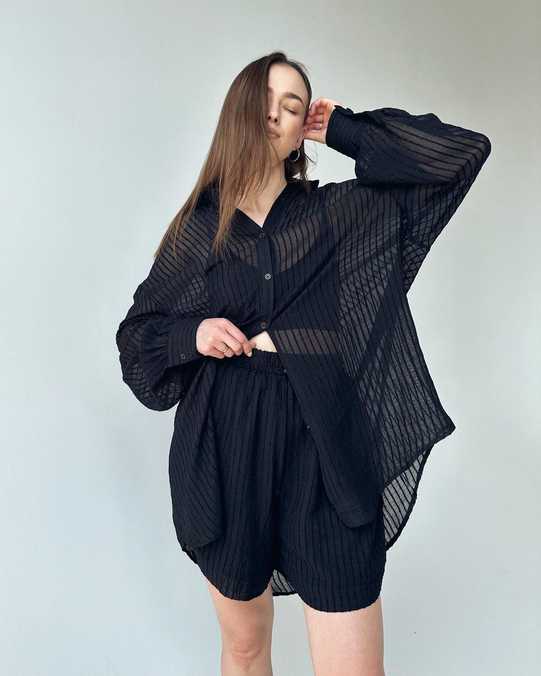 Damen lässiges Sommer-Loungewear-Set mit leichtem Oberteil und Shorts Drune