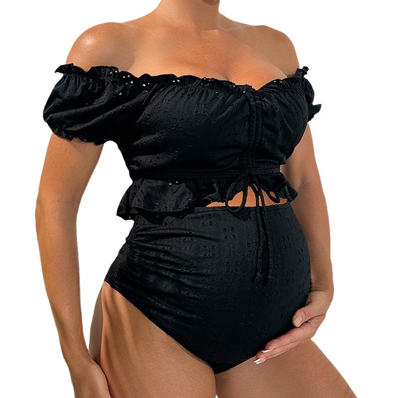 Damen Zweiteiliges Strand-Outfit mit off-shoulder Oberteil und hoher Hose Drune