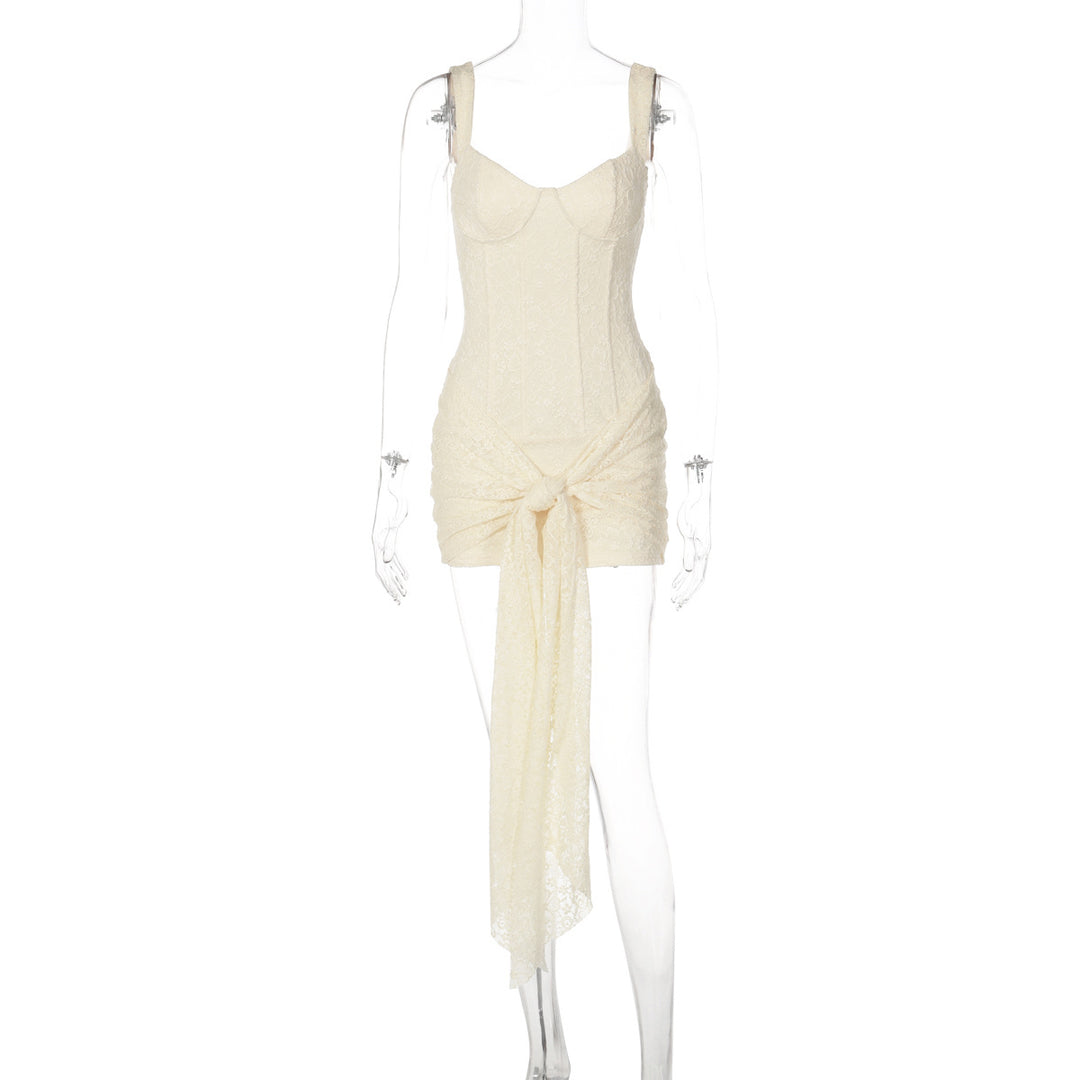Damen Elegantes Kleid mit Spitzenverzierungen und Raffungsdetails Drune