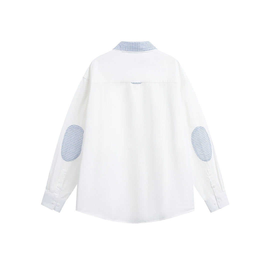 Unisex Oversize Baumwollhemd mit kontrastierendem Karokragen und Brusttasche Drune
