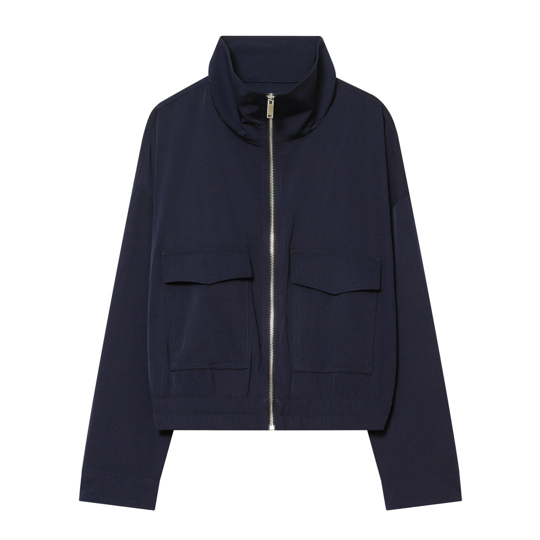 Damen nan kurze Utility-Blousonjacke mit Stehkragen, aufgesetzten Brustklappen, durchgehendem Reißverschluss und elastischem Saum Drune