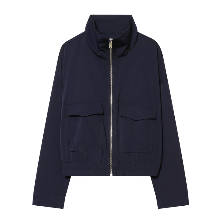 Damen nan kurze Utility-Blousonjacke mit Stehkragen, aufgesetzten Brustklappen, durchgehendem Reißverschluss und elastischem Saum Drune