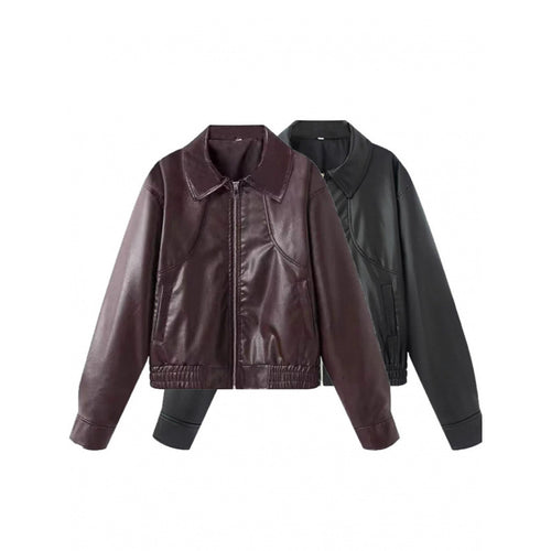 Damen modische Kunstlederjacke mit raffinierter Passform Drune