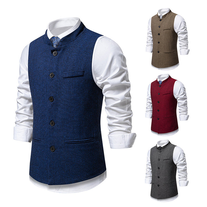 Herren nan elegante Weste mit Stehkragen und Fischgrätmuster aus Wollmix Drune