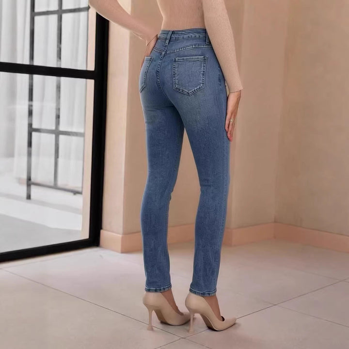 Damen Slim-Fit Jeans mit eleganter Knopfleiste und hohem Bund Drune