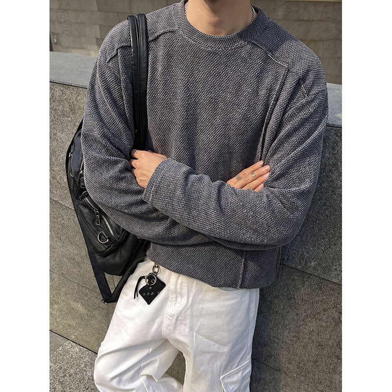 Herren Oversize Waffelstrick-Pullover mit Rundhalsausschnitt Drune