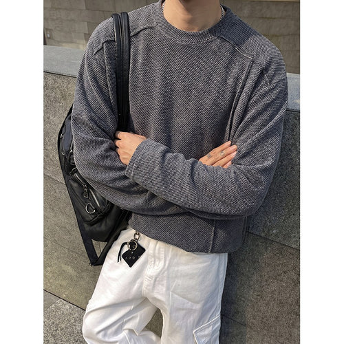 Herren Oversize Waffelstrick-Pullover mit Rundhalsausschnitt Drune