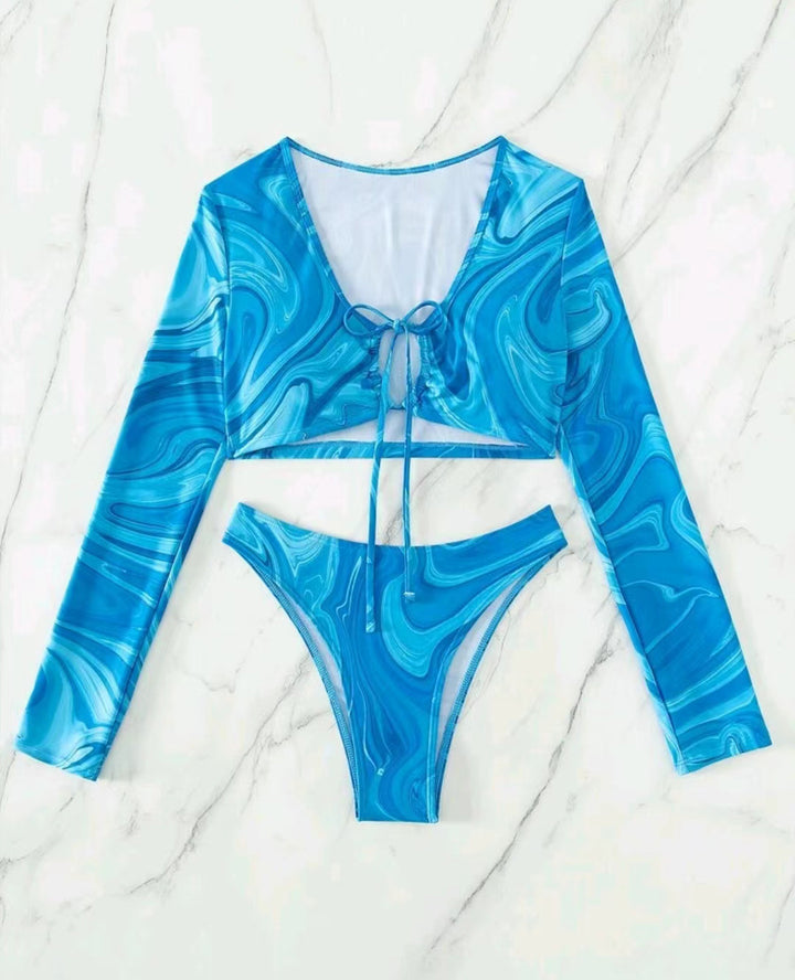 Damen Surf-Bikini-Set mit langärmligem Crop-Top und hochgeschnittenen Unterteilen Drune