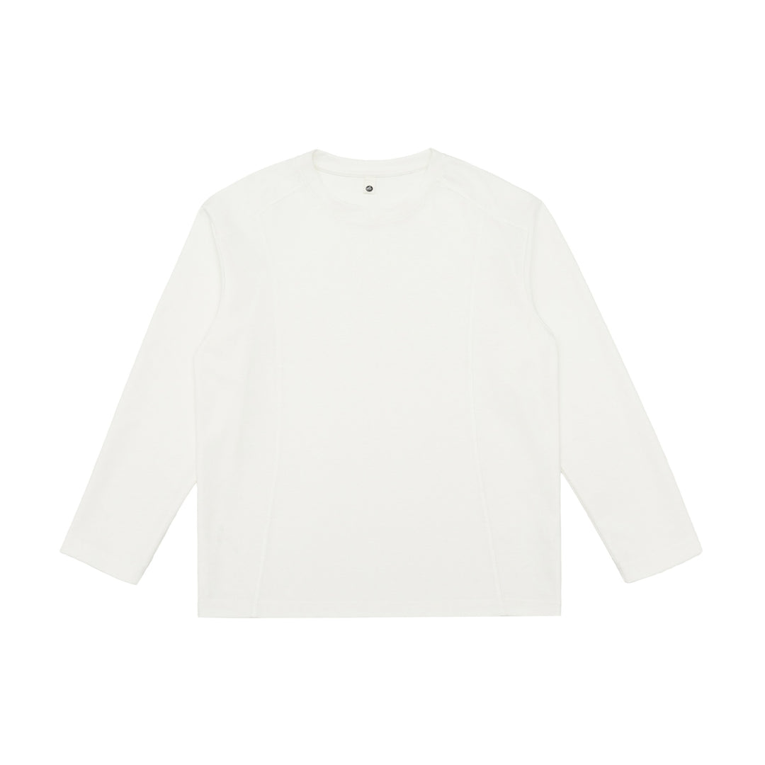 Damen Feines Baumwoll-Langarmshirt mit geradem Saum und Ziernaht-Detail Drune