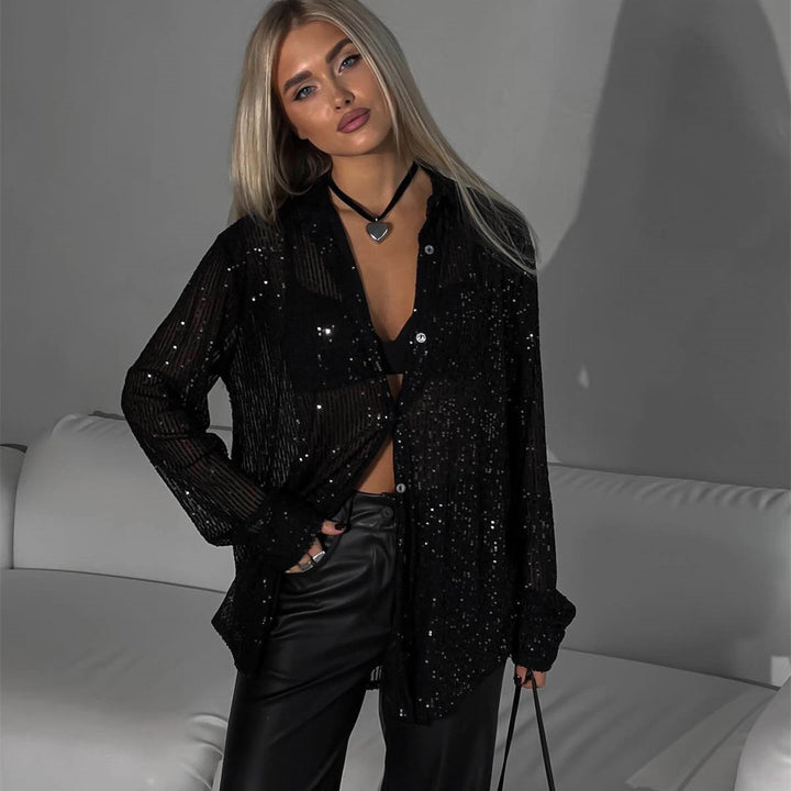 Damen Glitzernde Übergröße Bluse Drune