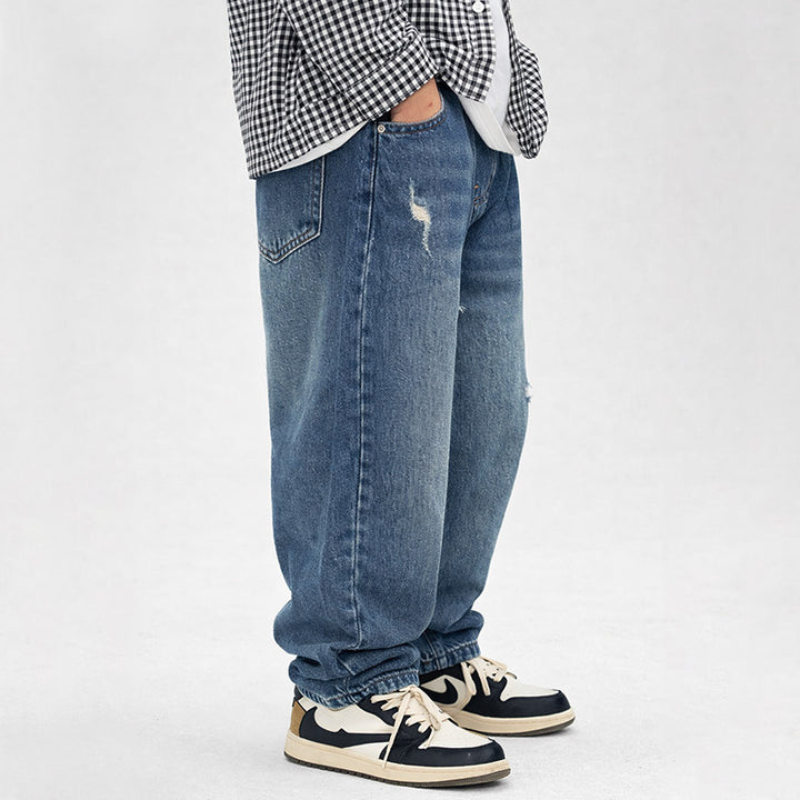 Unisex lässige weit geschnittene Jeans mit elastischem Bund Drune