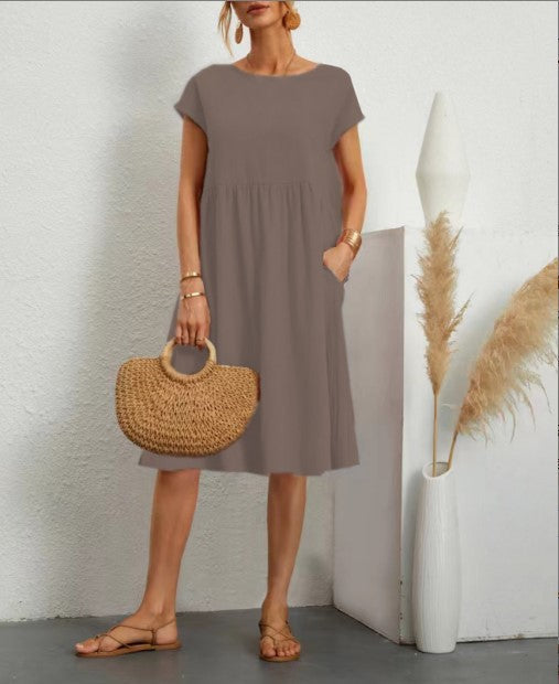 Damen Freizeitleinenkleid mit leichtem Schnitt und Taschen Drune
