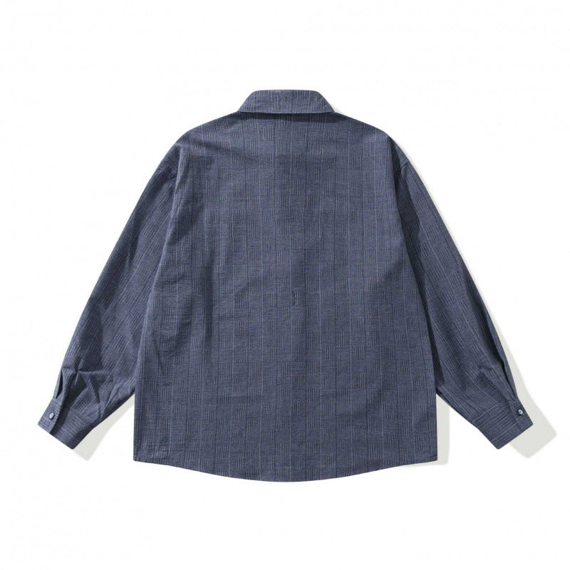 Unisex Oversize-Hemd aus strukturierter Wollmischung mit Karomuster und dekorativer Brusttasche Drune