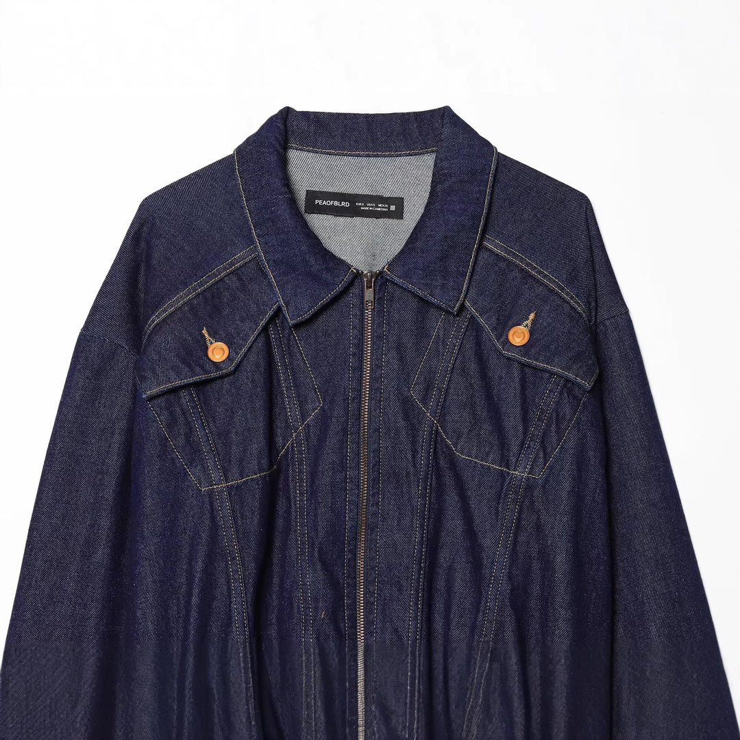Damen Kurze Jeansjacke mit Reißverschluss, taillierter Kordelraffung und Western‑Details Drune