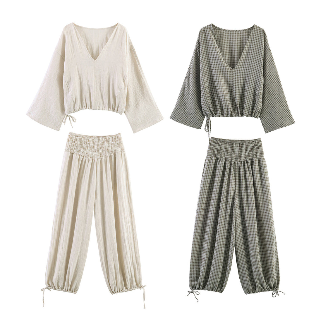 Damen lässige Bluse mit weitem V-Ausschnitt und elastischem Saum Drune