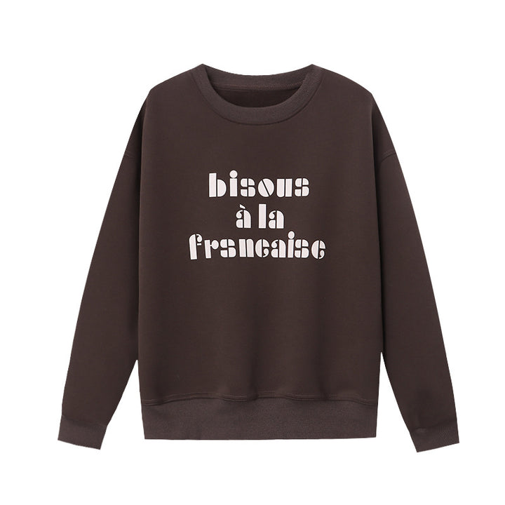 Damen lässiges Sweatshirt mit kreativem Schriftzug und innovativem Schnitt Drune