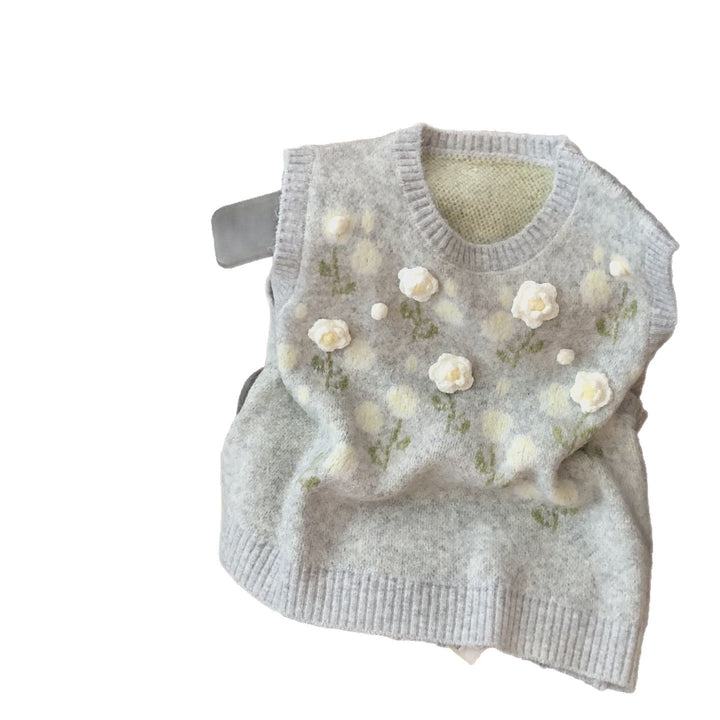 Damen Modischer Strickpullover mit Blumenapplikationen Drune
